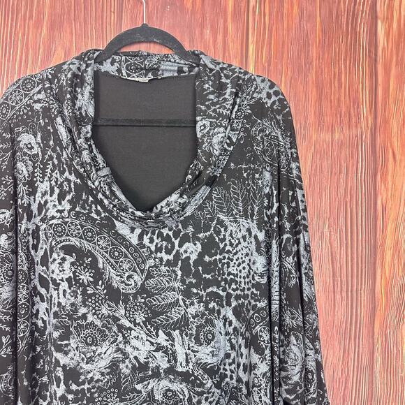Bryn Walker Womens Metallic Artsy Cowl Neck Tunic Top Black Gray Size Medium M - Picture 2 of 8